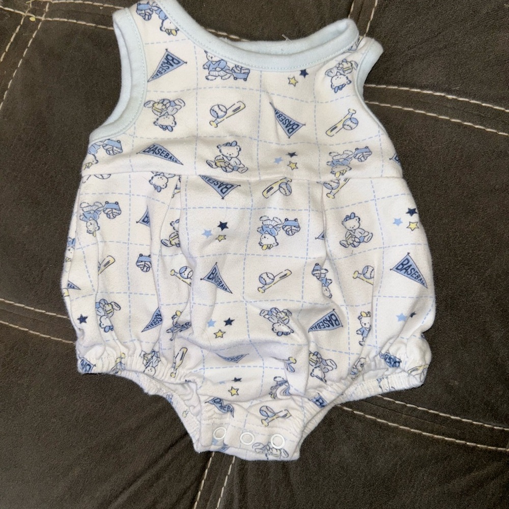 Vitamins Baby Blue and White Bodysuit